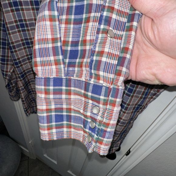 Vintage Big Mac Shirt XLT Mens Long Sleeve Pearl Snap Plaid Western 80s Red Blue - Picture 4 of 6